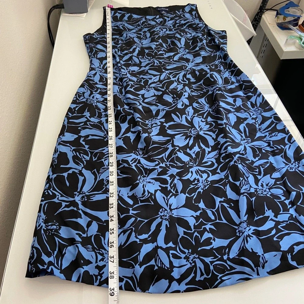 Ann Taylor Womens Silk Floral Print Sleeveless Sheath Dress Career Party Blue 10
